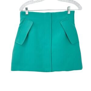 AKNVAS Cherry A-Line Mini Skirt Teal Faux Pockets Lined Back Zip Size 4 NWT